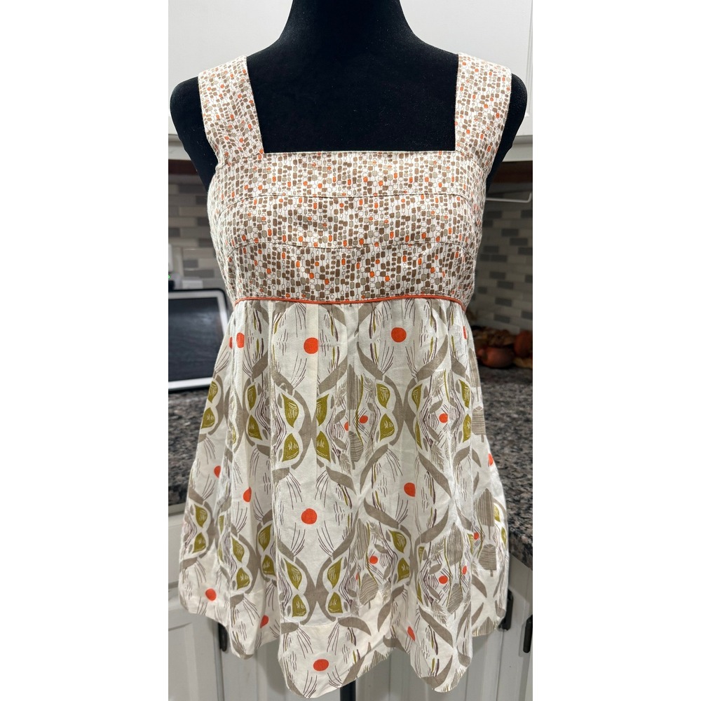 Autre‎ Ton Women Cotton Babydoll Tank Top Abstract Floral Print Empire Waist 38